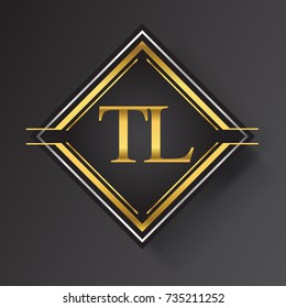 TL Letter logo in a square shape gold and silver colored geometric ornaments. Vector design template elements for your business or company identity.