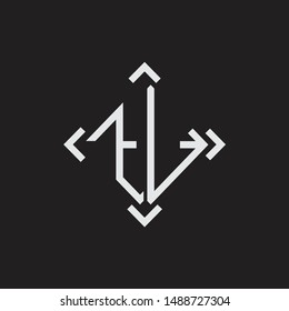 TL Logo Abstrac letter Monogram with Arrow in every side isolated on black background
