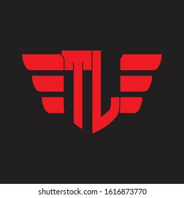 TL Logo monogram with emblem and wings element design template on red colors