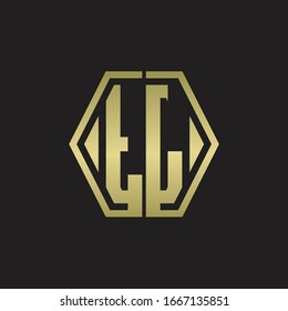 TL Logo monogram with hexagon line rounded design template with gold colors
