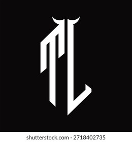 TL Logo monogram with horn shape isolated black and white design template on black background