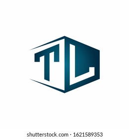 TL monogram logo with hexagon shape and negative space style ribbon design template