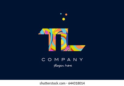 tl t l alphabet letter logo colors colorful rainbow acrylic font creative text dots company vector icon design template