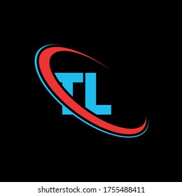 TL T L letter logo design. Initial letter TL linked circle uppercase monogram logo red and blue. TL logo, T L design. tl, t l