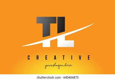 TL T L Letter Modern Logo Design with Swoosh Cutting the Middle Letters and Yellow Background.