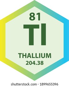 Tl Thallium Post Übergang Metall Chemical Element Periodic Tabelle. Hexagon-Vektorgrafik, farbenfrohe Hexagon-Sauberkeit-Symbol mit molarer Masse und Atomnummer für Labor-, Wissenschafts- oder Chemieklasse