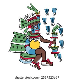 Tlaloc, dios azteca de los rayos, la lluvia y los terremotos, también una deidad de la fertilidad terrenal y el agua, adorado como un dador de vida y sustento, como fue representado en el Códice Magliabechiano. Vector.