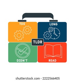 TLDR - Too Long Didn't Read acronym. business concept background.  vector illustration concept with keywords and icons. lettering illustration with icons for web banner, flyer, landing