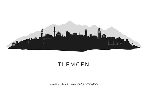 Tlemcen Skyline with Algeria Cityscape Silhouette.