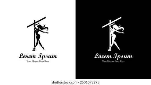 T-Logo-Design kombiniert mit Silhouette einer tanzenden Frau