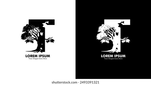 T-diseño de logotipo combinado con un árbol