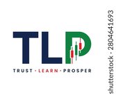 TLP finance logo design with a candlestick chart element for trading, investment and business education branding.