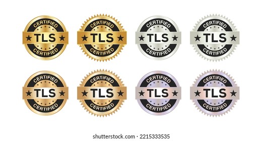Insignia TLS segura con color oro, plata, bronce y platino. Ilustrador de vectores.