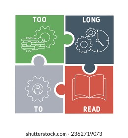 TLTR too long to read acronym. business concept background.  vector illustration concept with keywords and icons. lettering illustration with icons for web banner, flyer, landing