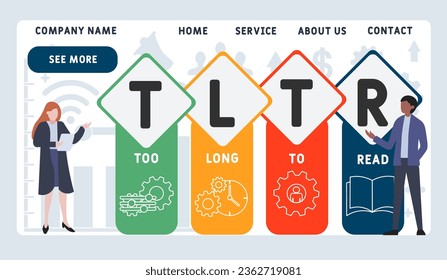 TLTR too long to read acronym. business concept background.  vector illustration concept with keywords and icons. lettering illustration with icons for web banner, flyer, landing