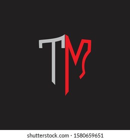 TM Abstract logo monogram with shield elements isolated on black background