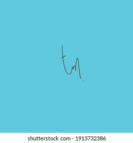 tm blue background handwritten logo