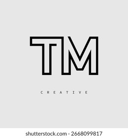 TM Creative Letter Logo – Minimal Line Monogram in Black Outline for Modern Branding Identity Design.