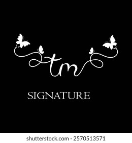 TM Handwritten initial letter, TM simple signature vector logo with butterfly shape variation, beauty, photography letter logo design. T M