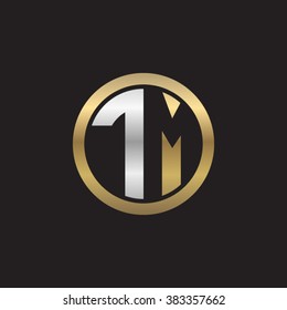 TM initial letters circle elegant logo golden silver black background