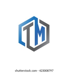 TM initial letters looping linked hexagon logo black gray blue