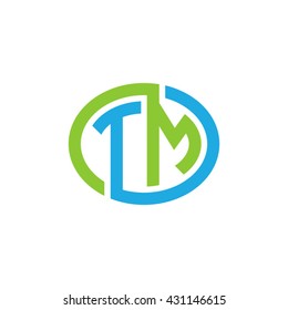 TM initial letters looping linked ellipse logo blue green