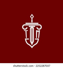 TM initial logo monogram design for legal lawyer vector image with sword and shield