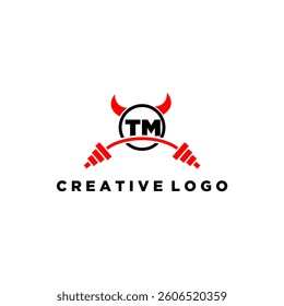 TM initial monogram for fitnes or gym logo with devil style design