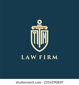 TM Initial-Monogramm für Anwaltskanzlei mit Schwert- und Schildlogo