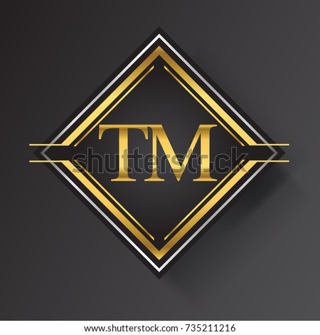 TM Letter logo in a square shape gold and silver colored geometric ornaments. Vector design template elements for your business or company identity.