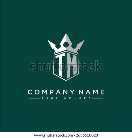 TM letter monogram initial logo for shield and crown design