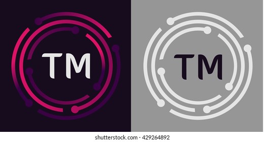 TM letters business logo icon design template elements in abstract background logo, design identity in circle, alphabet letter