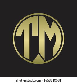 TM Logo monogram circle with piece ribbon style on gold colors