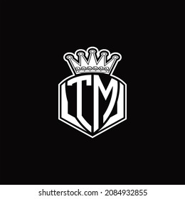 TM Logo monogram with luxury emblem shape and crown design template on black background