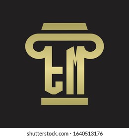 TM Logo monogram with pillar style design template with gold colors