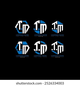 TM minimalista e clássico logotipo conjunto design.TM monograma polígono e círculo forma vetor. TM design exclusivo.
