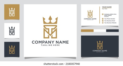 TM or MT initial letter logo design with crown icon vector.