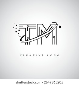 TM Orbit Monogram Logo - Futuristic Minimal Letter mark with Circular Line Art, Tech-Inspired Dots and Space Motion Concept for Modern Branding Identity (Logotipo de Monograma de Órbita TM - Marca de Letra Mínima Futurista com Linha de Arte Circular, Pontos Inspirados na Tecnologia e Conceito de Movimento Espacial para Identidade de Marca Moderna)