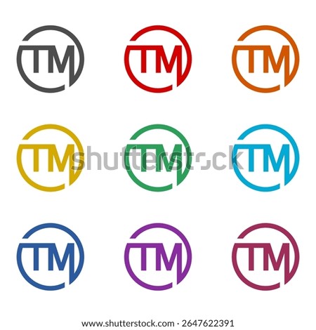 TM Symbol trademark icon isolated on white background. Set icons colorful