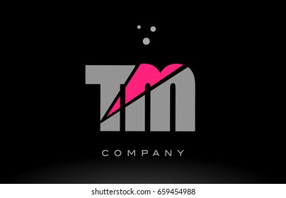 tm t m alphabet letter logo pink grey black creative company vector icon design template