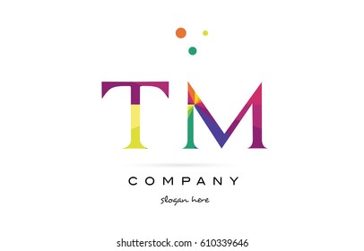tm t m  creative rainbow colors colored alphabet company letter logo design vector icon template