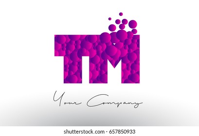 TM T M Dots Letter Logo with Purple Pink Magenta Bubbles Texture Vector.