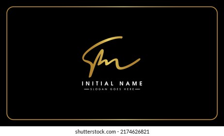 TM T M Initial letters vector signature logo, Creative bold cursive brush typography letters T M Logo design, Luxury Golden Isolated on black background.
