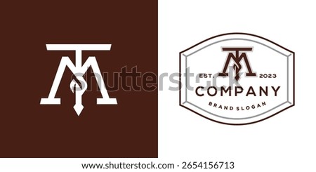 TM T M MT logo letter logotype icon font monogram , elegant classic badge vintage retro style letter logo design. Elegant Luxury Initial Monogram T M  Logo design with simple Art Deco Line.
