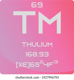 Tm Thulium Lanthanide Chemical Element vector illustration diagram, with atomic number, mass and electron configuration. Simple gradient flat hexagon design for education, lab, science class.
