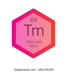 Tm Thulium Lanthanide Chemical Element Periodic Table. Hexagon gradient vector illustration, simple clean style Icon with molar mass and atomic number for Lab, science or chemistry education.