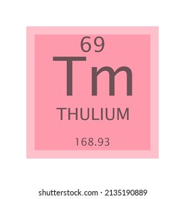 Tm Thulium Lanthanide Chemical Element Periodic Table. Simple flat square vector illustration, simple clean style Icon with molar mass and atomic number for Lab, science or chemistry class.