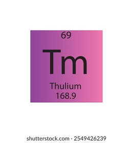 Tabela Periódica Do Elemento Químico Tm Thulium Lanthanide. Simples ilustração de vetor quadrado plano, simples ícone de estilo limpo com massa molar e número atômico para Lab, ciência ou classe de química.