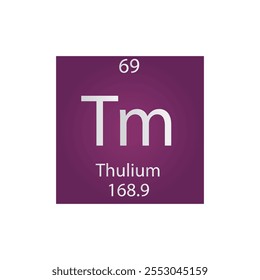 Tabela Periódica Do Elemento Químico Tm Thulium Lanthanide. Simples ilustração de vetor quadrado plano, simples ícone de estilo limpo com massa molar e número atômico para Lab, ciência ou classe de química.