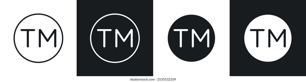 Icono de Vector de Marca comercial TM en blanco y negro. Ilustración EPS 10